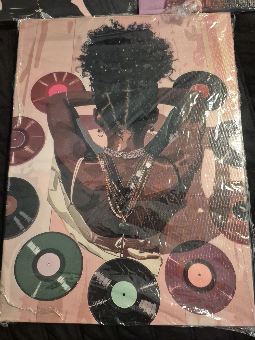 Source Unknown Pink and Black Afrocentric Vinyl Records Wall Art Trio - Picture 2 of 4